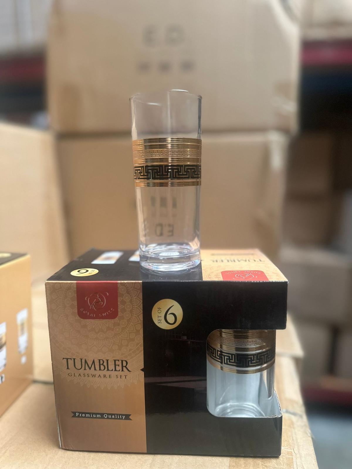 Set 6 Bicchieri Tumbler Royal Swiss in Vetro con Decoro Oro Greco