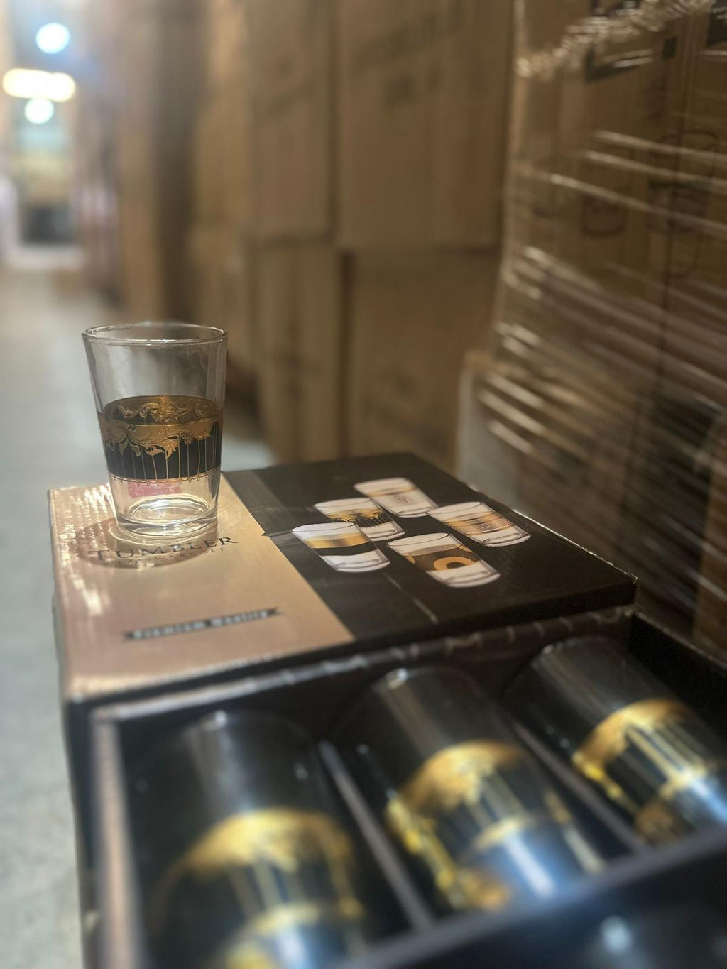 Set 6 Bicchieri Tumbler Royal Swiss in Vetro con Decoro Oro Greco