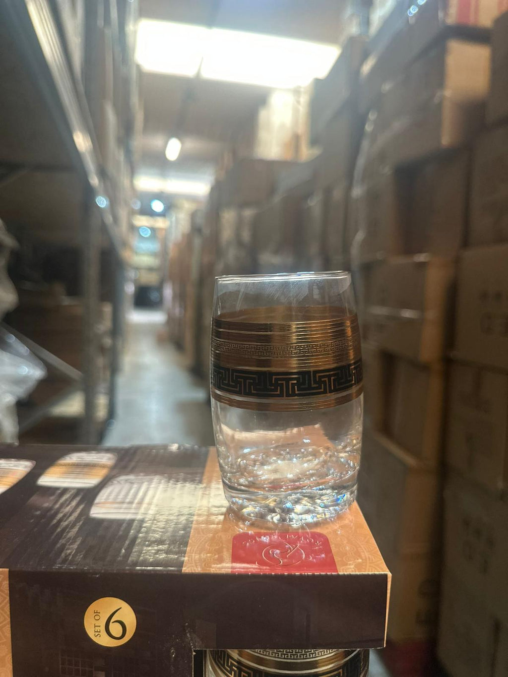 Set 6 Bicchieri Tumbler Royal Swiss in Vetro con Decoro Oro Greco