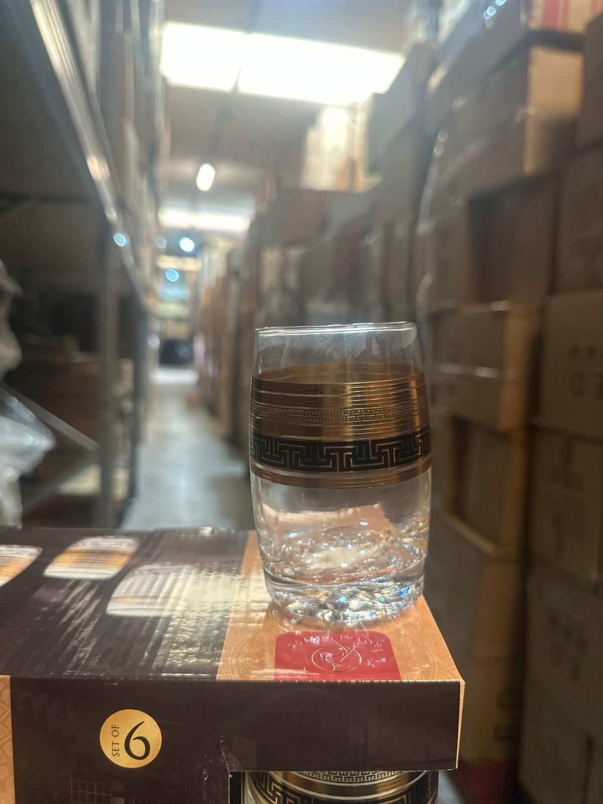 Set 6 Bicchieri Tumbler Royal Swiss in Vetro con Decoro Oro Greco