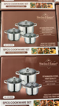 Swiss Haus SH-DC2006 6Pcs Cookware Set Davos Collection ed è una batteria da cucina in acciaio inossidabile composta da tre casseruole complete dei rispettivi coperchi in vetro.