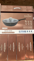 padella wok antiaderente a manico lungo dotata di coperchio in vetro. Swiss Haus SH-BW30B 30cm Wok Basel Premium Collection